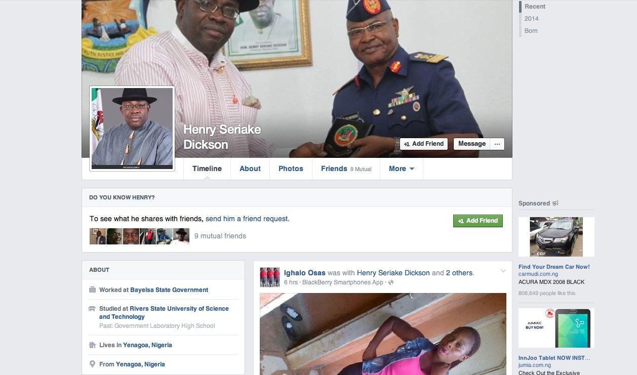 Bayelsa: State Governor warns over fake Facebook account