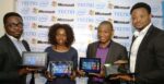 Womiloju Olabanji, Consumer Business Lead Sub -Saharan Africa, Intel Corporation (left); Yewande Oyebo, Device Specialist Microsoft Nigeria; Mark Ihimonya, Consumer Director, Microsoft Nigeria and, Attai Oguche; Activation and Event Manager, Tecno Mobile at the official launch of the new Tecno WinPad 10 tablet Thursday in Lagos