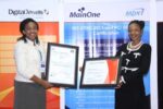 Lynda Madu, General Manager, Corporate Services & Development, MainOne and Adedoyin Odunfa, MD/CEO, Digital Jewels, during the presentation of ISO 27001 and PCI DSS certificates to MainOne’s Data Centre subsidiary, MDX-I in Lagos.