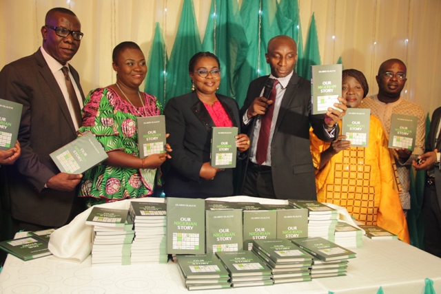 Dr. Henry Nkemadu, head policy&research, NCC. Olabisi Olaleye,  the Author of the book,  Funke Egbemode editor-in- chief of new Telegraph,  Stanley Okpalaeke,group executive director, Zinox group. (2)