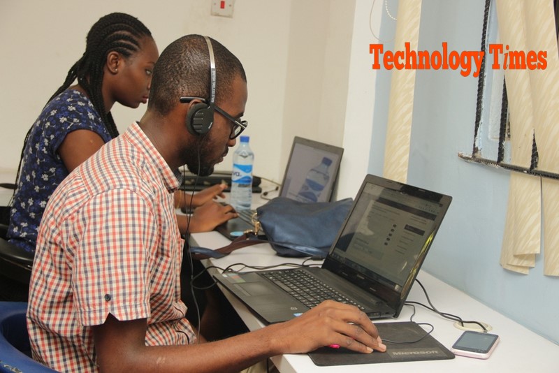 Technology Times photo file showing people working on PCs at the iDEA Hub in Yaba, Lagos